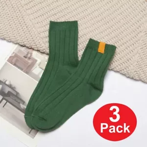 3 Pack Adult Youth European Style Crew Socks Cotton Bright Green Solid Color - Picture 1 of 15