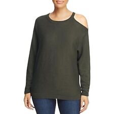 NWT Minnie Rose Women's Sweater Cold Shoulder Cutout Military Green Size Medium