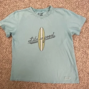 Good Kids Life Is Good Shirt Boys Extra Large (12-14) Blue Tee Surf Board Cotton - Picture 1 of 11
