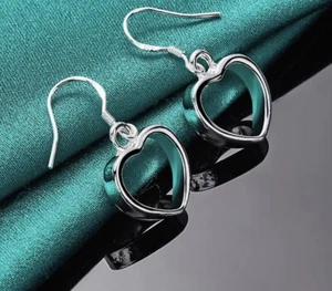 Pendientes de gota en forma de corazón huecos de plata de moda para mujer 1-204 - Imagen 1 de 6