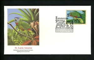Postal History UN FDC NY #640 Endangered Species Animals St. Lucia Amazon 1994 - Picture 1 of 1