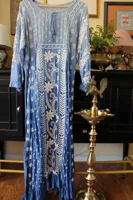 Blue Ombre Chikankari Long Dress, Heavy Hand Embroidery, Premium Silk  - Image 1 of 4