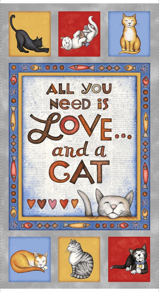 Panel de tela 23" | Henry Glass Animal Love & Cat Word Scene azul Foto 1 de 1