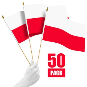 G128 50 Pack Handheld Poland Polish Flags 12x18 In Printed 150D Polyester - Picture 1 of 9