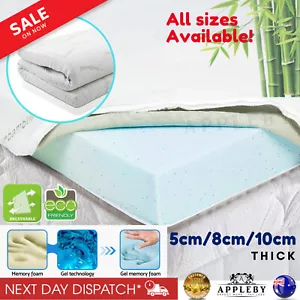 Memory Foam Mattress Topper Queen Size Cool Gel Bamboo Cover Motion Control - Picture 1 of 30