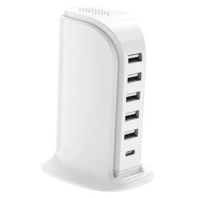 Charging Station for Multiple Devices , Multi USB Tower Hub charger block white - Image 1 of 4