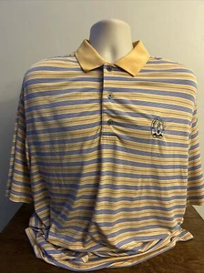 FootJoy Polo Mens Large Blue Yellow Stripe Short Sleeve Golf Shirt Size Large - Picture 1 of 5