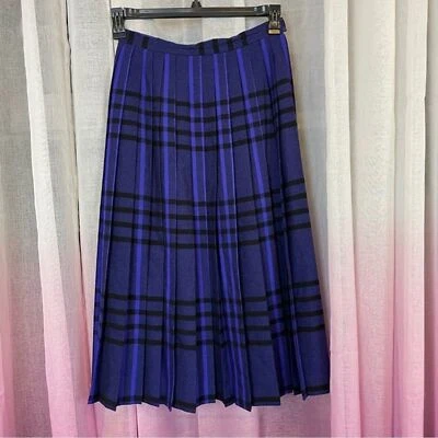 Falda midi de lana plisada a cuadros negra púrpura Evan-Picone Petites 6 (XS) Whimsigoth Foto 1 de 4