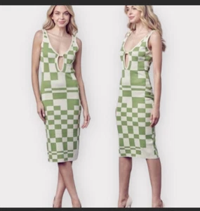 Retro fine knit checkered, backless dress - Picture 1 of 6