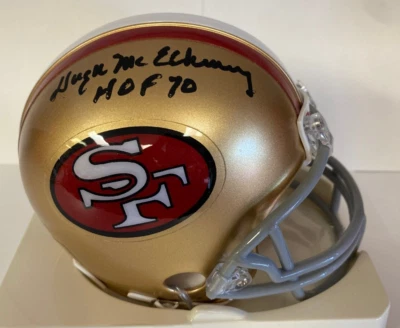 MINICASCO AUTOGRAFIADO DOBLE FIRMADO HUGH MCELHENNY SF 49ERS HOF 70 CON CERTIFICADO DE AUTENTICIDAD Foto 1 de 3
