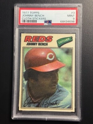 1977 Topps Baseball PSA 9 Mint Cloth Stickers #3 Johnny Bench  Reds HOF - Image 1 of 2