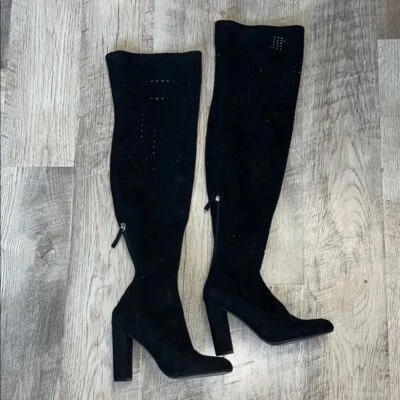 Steve Madden Eden Black Suede Cutout Over the Knee Boots - Image 1 of 4