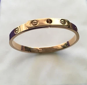 Stud Rivet Screw Design Gold Tone Hinged Bangle Bracelet 6.5" - Picture 1 of 9
