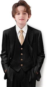 Linen Boy Suits Summer 3 Pieces Formal Wear For Kids Breathable Jacket Pant Vest - Picture 1 of 23