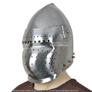 Battle Ready Functional Medieval Bascinet Helmet w/ Visor 14th Century SCA LARP - Imagen 1 de 6