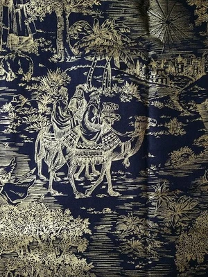 DAISY KINGDOM NAVIDAD BELÉN TOILE Tela de algodón negra y dorada 16x44 Foto 1 de 4