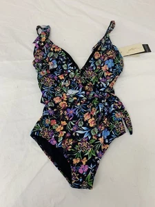 Gottex Asymmetrical Ruffle Surplice One Piece Swimsuit Women's size 12 - Picture 1 of 13