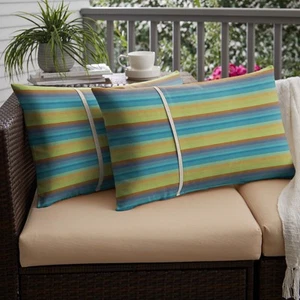 Blue Stripe with Silver Grey Indoor / Outdoor Lumbar Pillows Sunbrella - Cast Si - Picture 1 of 5