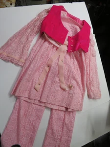 Women'sVintage 3 Piece Pink Lace Set Pant,Top & Vest Handmade 70's Barbie Vibe - Picture 1 of 18