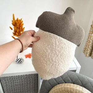 Handmade Acorn Throw Pillow White & Brown Bouclé Fall Cushion Autumn Woodland - Picture 1 of 12