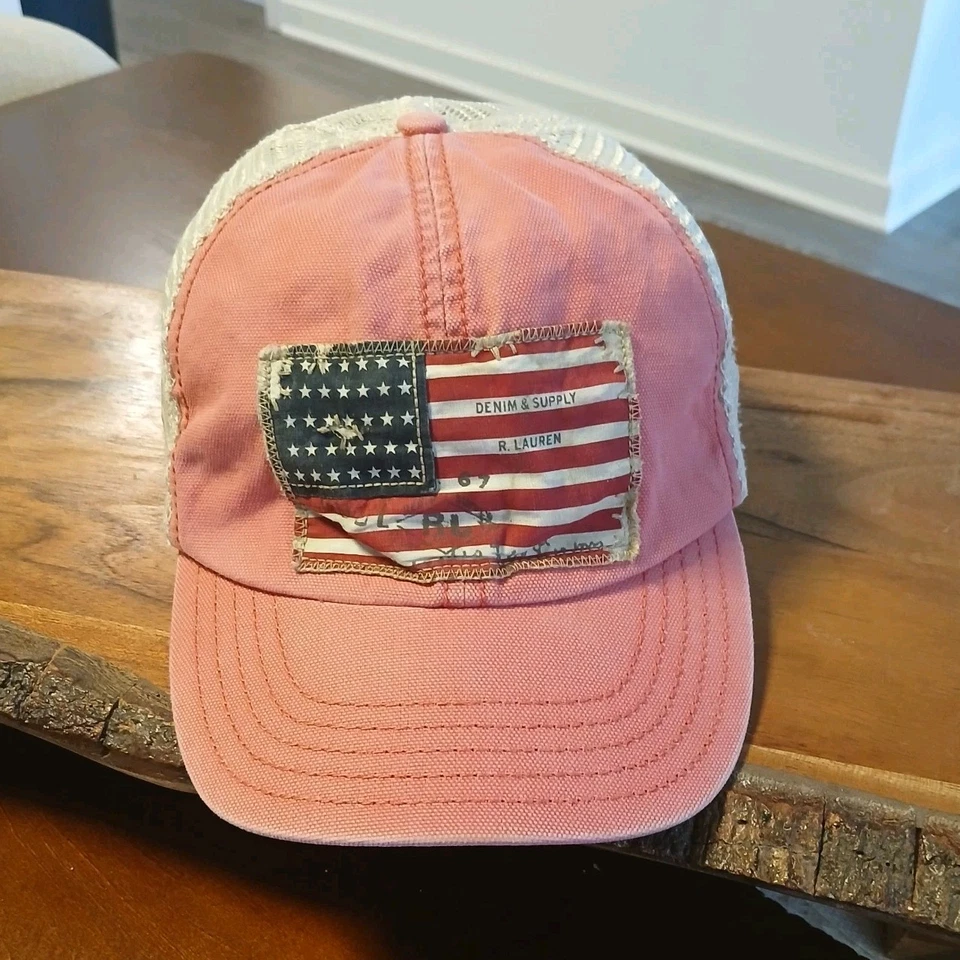 Бейсболка Ralph Lauren Denim & Supply с флагом США в полоску цвета Earth розовая - Изображение 1 из 4