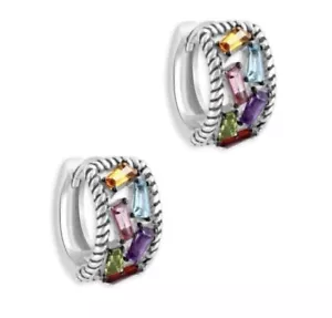 NEW! EFFY SILVER & MULTISTONE PETITE HUGGIE EARRINGS W GIFT BOX / MSRP $620 - Picture 1 of 6