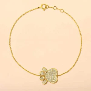 Certified 14K Gold 0.3ct Natural Diamond Paw Dog Chain Bracelet - Imagen 1 de 8
