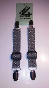 STIRRUPS 4 MOTOCICLISTAS... PANTALONES DE MOTOCICLISTA CLIPS ABRAZADERAS BUNGEE... PLACA DE DIAMANTE - Imagen 1 de 4