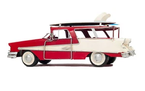 Chevrolet Wagon Red 1956 Metal Model 12" w/ 2 Surfboards Surfing Home Decor New - Picture 1 of 7