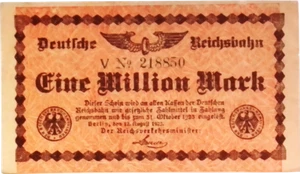 1923 Deutschland REICHSBAHN 1.000.000/1 Million Mark Banknote - Bild 1 von 1