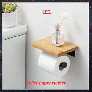 Single Roll Toilet Paper Holder Shelf Self-Adhesive Wall Mounted - Picture 1 of 6