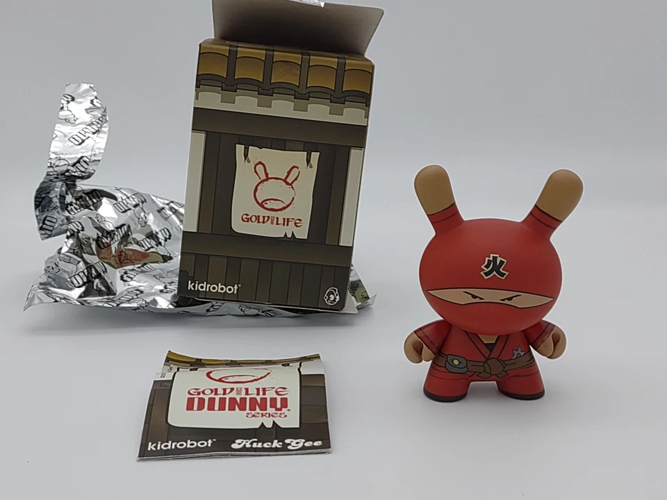 Kidrobot Dunny Gold Life Fire Clan Ninja 3" Figure Missing Accessory Huck Gee - Image 1 of 4