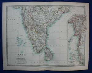 Original antique map SOUTHERN INDIA, SRI LANKA, CEYLON, A.K. Johnston, 1896 - Picture 1 of 5