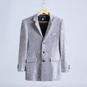 Men Sequin Suit Blazer Three-Button Lapel Jackets Dinner Prom Party Wedding Chic - Picture 1 of 20