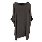 Eileen Fisher Size L Silk Georgette Round Neck Shift Dress Sheer with Silk Slip