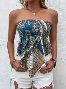 Ladies Paisley Strapless Floral Print Handkerchief Top. Size 16/ XL. BNIP - Picture 1 of 2