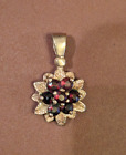 Vintage Garnet Pendant 9 carat gold cluster design 13.5mm