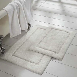Non-Slip Bath Rug Set, White 100% Cotton, 17" x 24" & 21" x 34", (2 Pack) - Picture 1 of 2