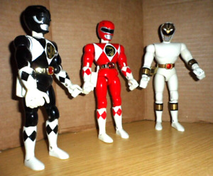 Lot of 3 BANDAI 1993 Vintage POWER RANGERS Red White & Black Figures 8”