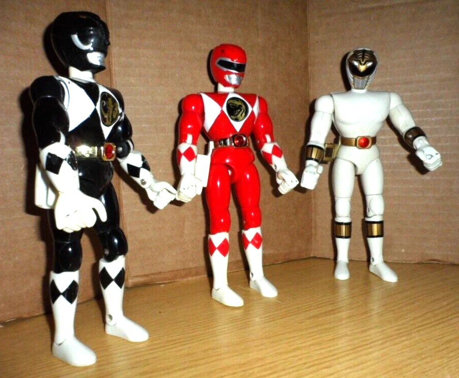 "Lote de 3 figuras vintage de Power Rangers de Bandai 1993 rojas, blancas y negras de 8""" Foto 1 de 4