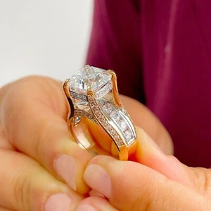 Cushion Cut Moissanite Engagement Ring Prong Set 14k Solid Yellow Gold 6.50ctw - Picture 1 of 12