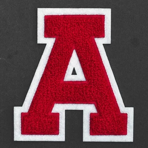 4-1/2" Chenille Stitch Varsity Iron-On Patch by pc, Red/White, TR-11648 - Picture 1 of 35