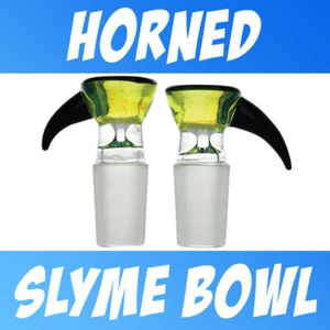 Slyme Green with Black Horn Handmade Glass on Glass Funnel Slide Bowl 18mm - Picture 1 of 1