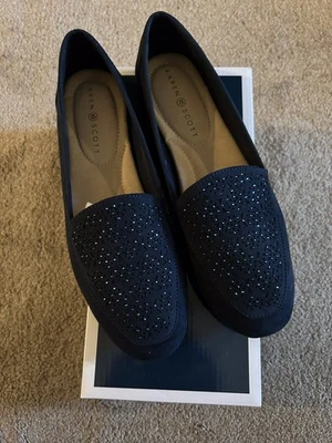NWT New Karen Scott Morey Faux Suede Blue Sparkle Loafer Flats Sz 9 - Image 1 of 4
