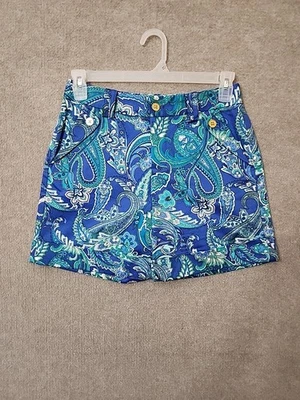 Lauren Ralph Lauren 短裤女式 2 蓝色佩斯利铐棉弹力 — 第 1/4 张图片