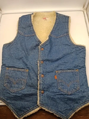 Chaleco de Colección Años 70 Levi’s Naranja Tab Denim Sherpa Forrado Medio Oscuro Occidental Foto 1 de 4