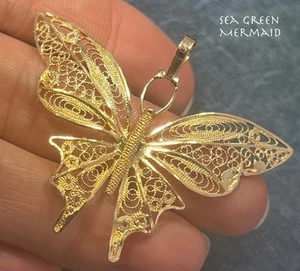 Colgante Mariposa Cantinelle Filigrana Oro Amarillo 14k. 2" + 5g - Imagen 1 de 10