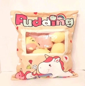 SCHÖN! Kawaii Snack Tasche Kissen Stofftier Plüsch Pudding mit 8 abnehmbaren Haustieren. EINHORN - Bild 1 von 6
