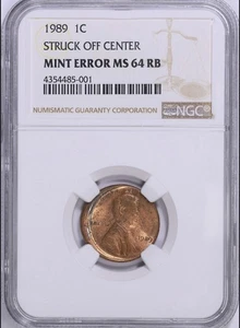 1989 Lincoln Cent Struck Off Center NGC MS 64 - Picture 1 of 2