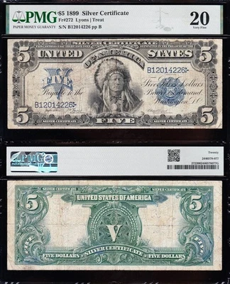 VERY NICE Bold & Crisp VF 1899 $5 "INDIAN CHIEF" Silver Certificate PMG 20! 4226 - Image 1 of 3